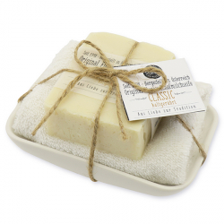 Soap set 150g cold-stirred on porcelain soap dish "Love for tradition"