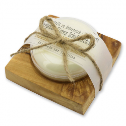 Soap set 100g round with olivewood soap dish "Love for tradition"