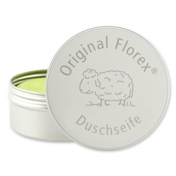 Duschseife mit Schafmilch rund 100g in der Dose mit Lasergravur