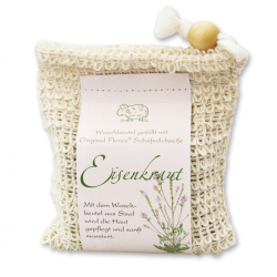 150g Kaltgerührte Schafmilchseife klassisch verpackt im Waschbeutel aus Sisal
