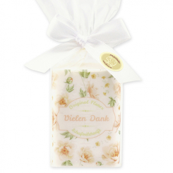Schafmilchseife eckig 100g in Cello "Vielen Dank", Schneerose 