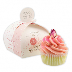 XL Bath butter cupcake with sheep milk 90g, Rosebud/Cranberry, packed in a paper-box 