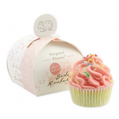 XL Badebutter-Cupcake 90g, bunte Zuckerstreusel/Erdbeere, in der Geschenkschachtel 
