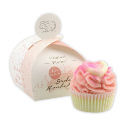XL Badebutter-Cupcake 90g, Herz rosa/Wasserlilie, in der Geschenkschachtel 