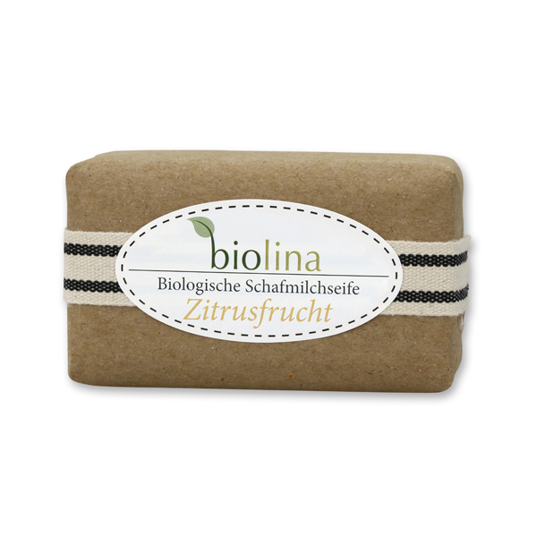 Biolina sheep milk 100g packed in a brown paper with a ribbon, Citrus fruit 