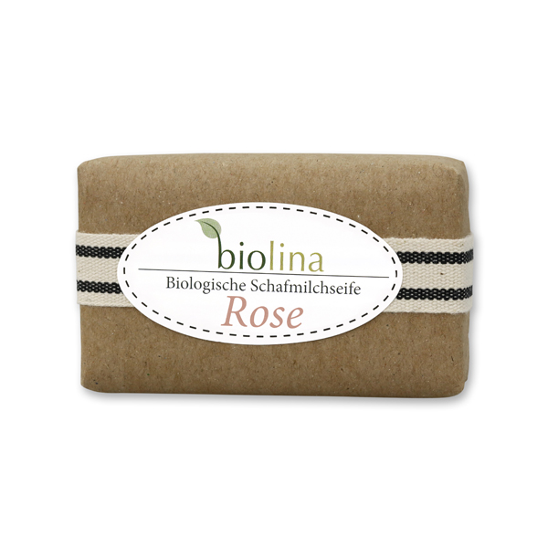Biolina sheep milk 100g packed in a brown paper with a ribbon, Rose 