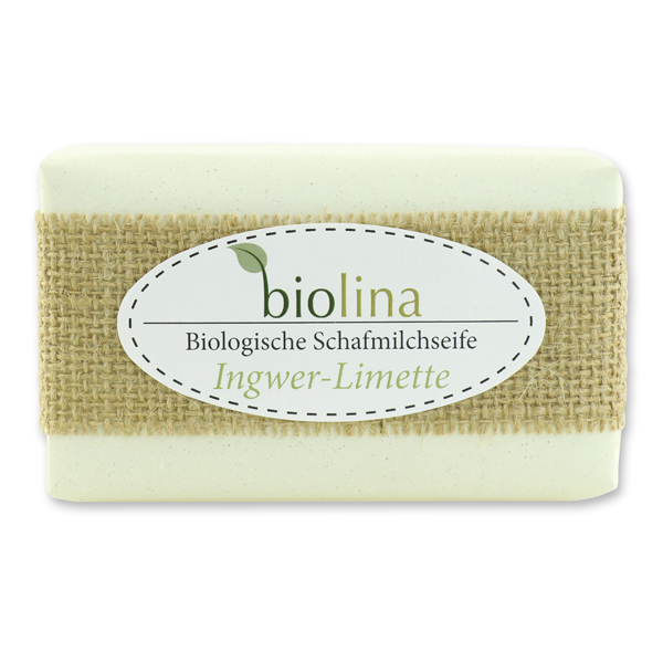 Biolina sheep milk 200g packed in a yellow paper with a ribbon, Ginger-lime 