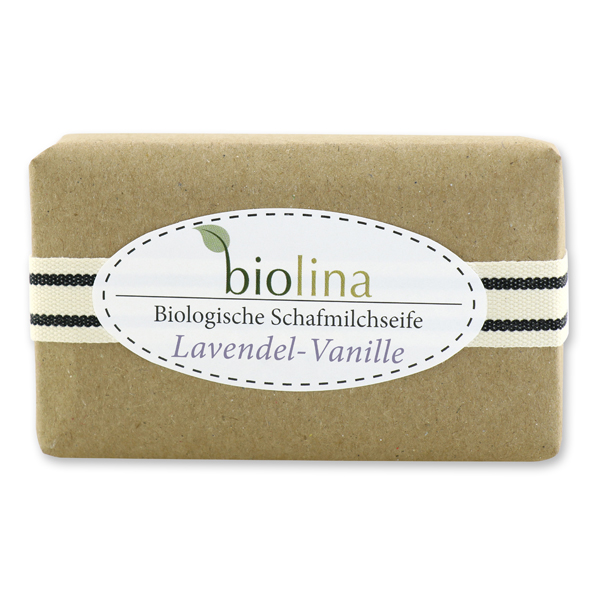 Biolina sheep milk 200g packed in a brown paper with a ribbon, Lavender vanilla 