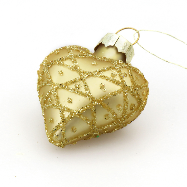 Glasherz gold mit goldener Zeichnung 4,1 cm x 4,6 cm 