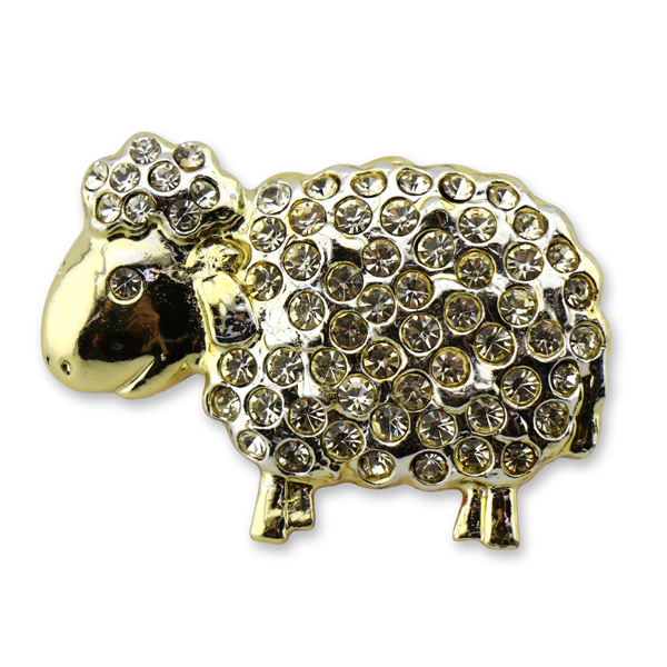 Brosche mit Schaf gold mit Glitzersteine ca. 4cm 