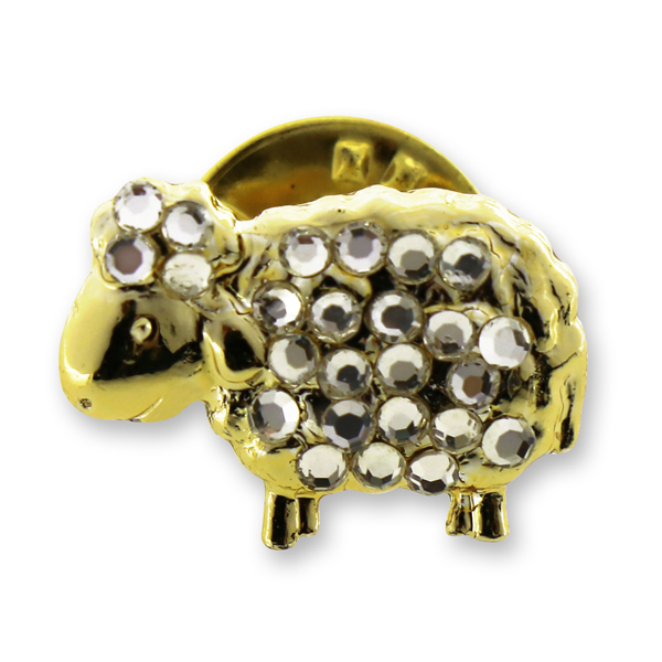 Brosche mit Schaf gold mit Glitzersteine ca. 2cm 