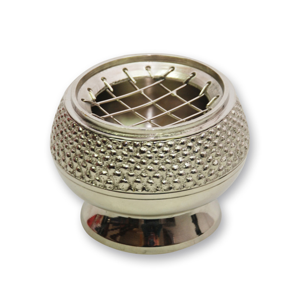 Incense vessel 5,5x6,5cm brass nickel plated, for a charcoal 
