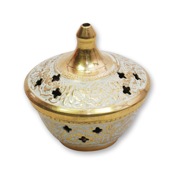 Incense vessel 8x8cm brass, white, for a charcoal 