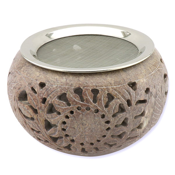 Incense holder 13x8cm soap stone with strainer, for a tealight 