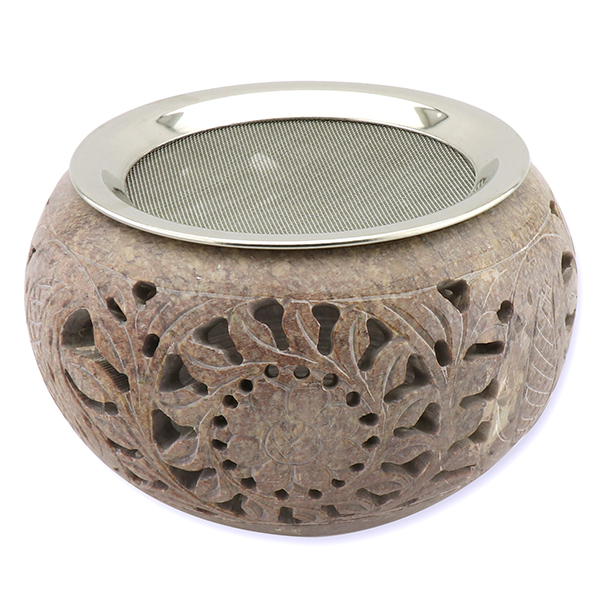 Incense holder 13x8cm soap stone with strainer, for a tealight 