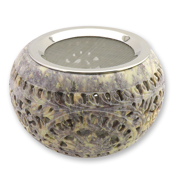 Incense holder 13x8cm soap stone with strainer, for a tealight 