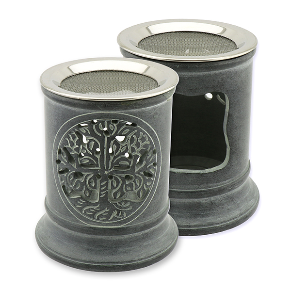 Incense holder 8x10cm soap stone with strainer, for a tealight 