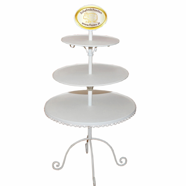 Iron table stand with 3 plates 95 cm, white 