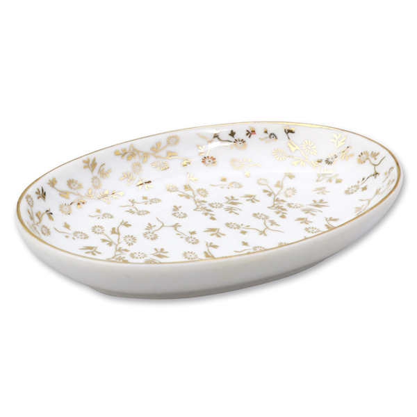 Soap dish porcelain gold flower pattern 