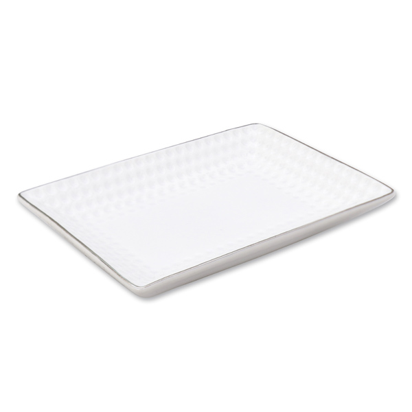Soap dish porcelain square with silver edge 