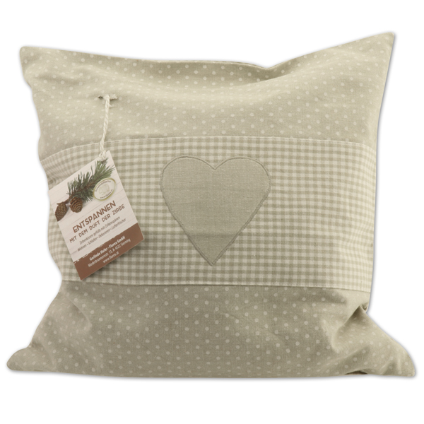 Swiss pine pillow 40x40cm with a heart motive ecru filled with swiss pine shavings 