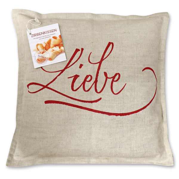 Hofer Schafmilchseifen, Swiss pine pillow 40x40cm with 'Liebe' filled with  swiss pine shavings
