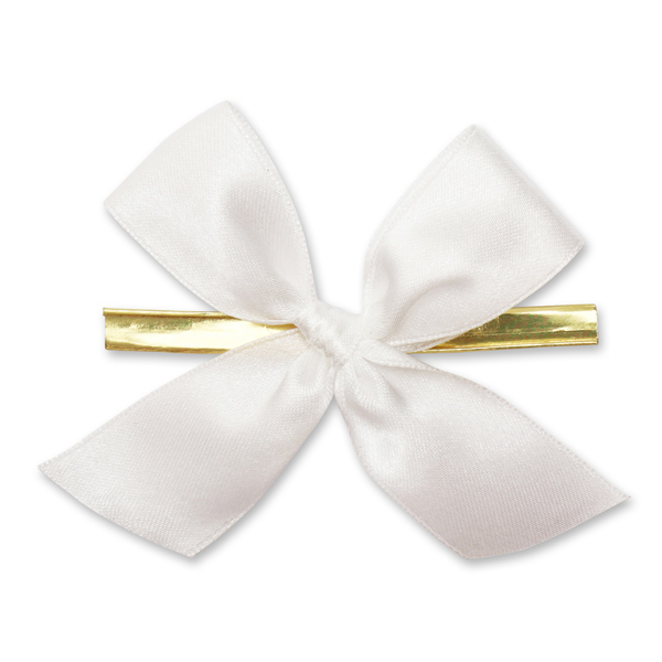 Satined bow 25mm, white, handknotted 
