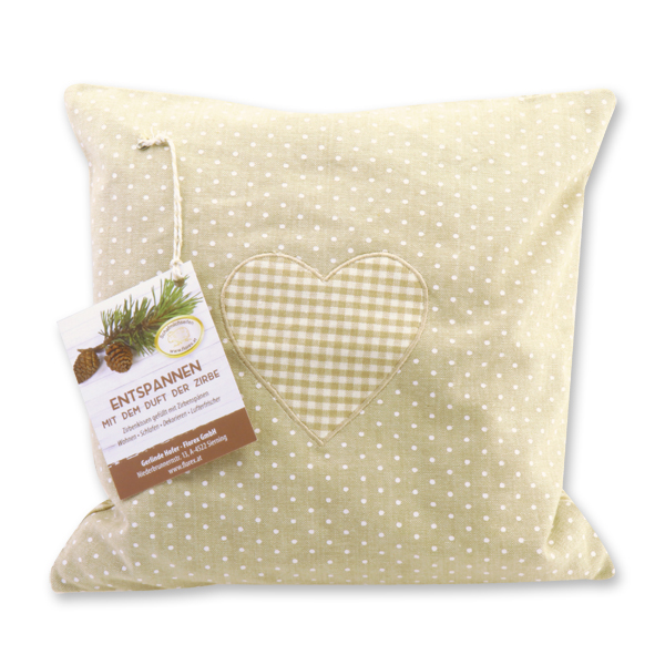 Swiss pine pillow 30x30cm with a heart filled with swiss pine shavings 