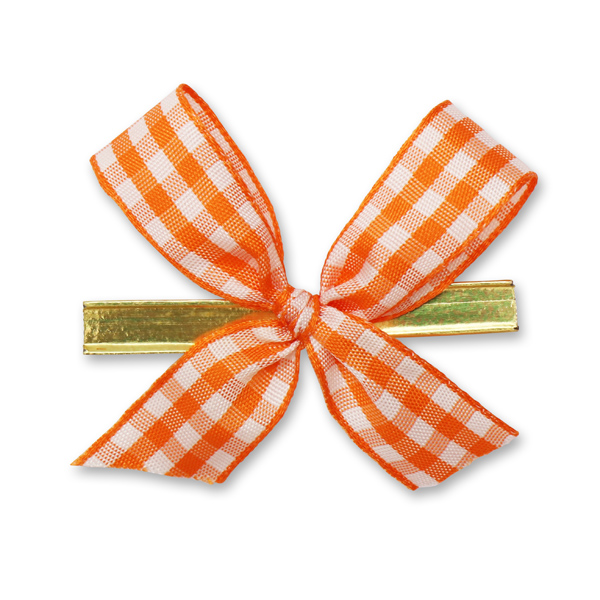 Satined bow 16mm, orange-checkered 