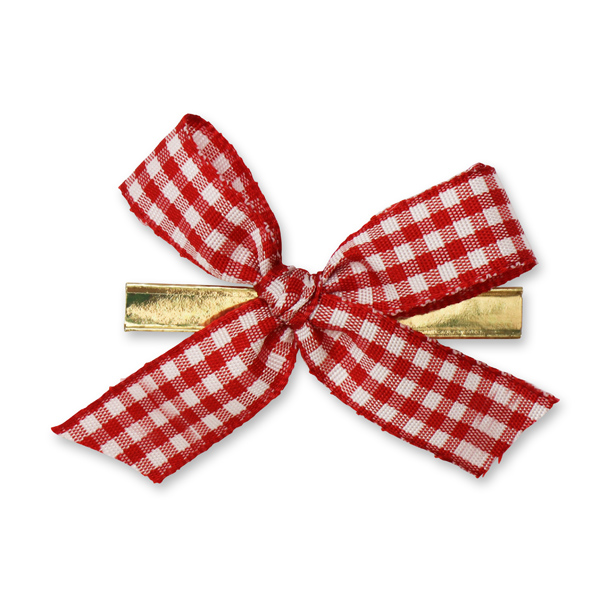 Satined bow 15mm, red-checkered, handknotted 