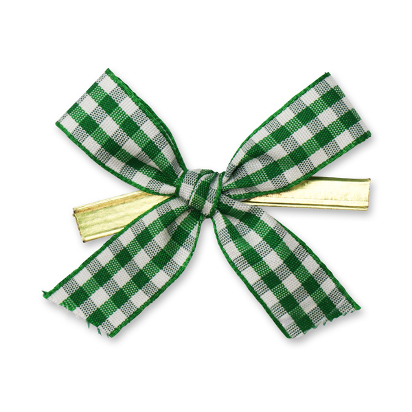 Satined bow 15mm, green-checkered, handknotted 