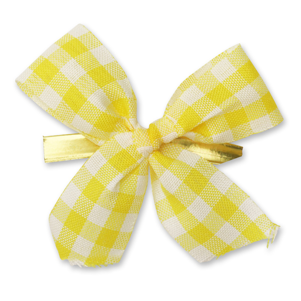 Satined bow 25mm, yellow-checkered, handknotted 