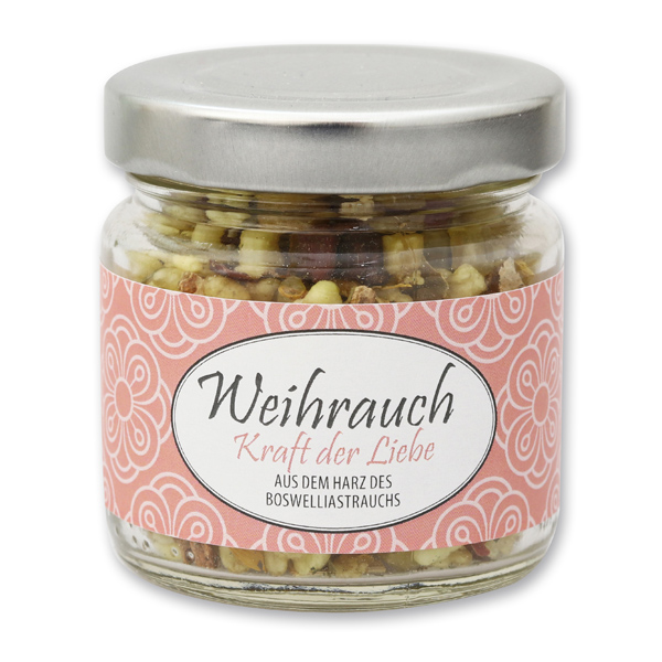 Incense mix 55g in glass jar, "Kraft der Liebe" 