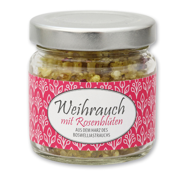 Incense mix 60g in glass jar, Incense with rose petals 
