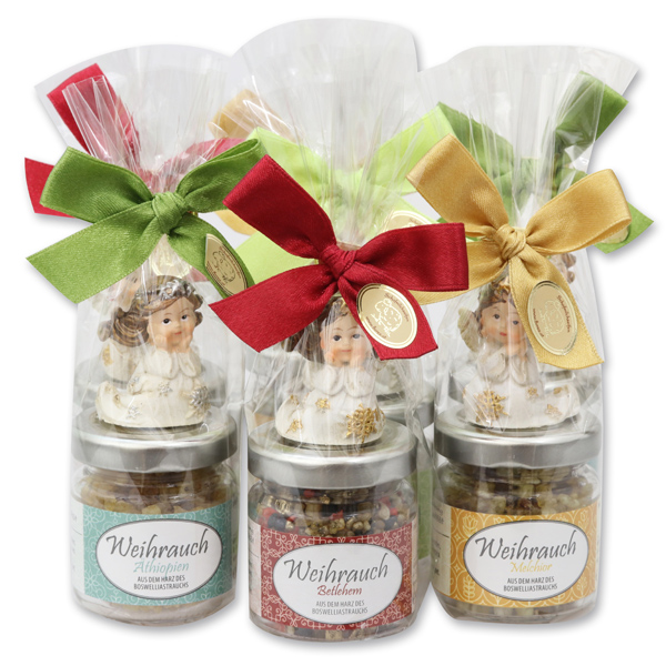 Incense 30g in a glass jar decorated in a cellophane bag, sorted 