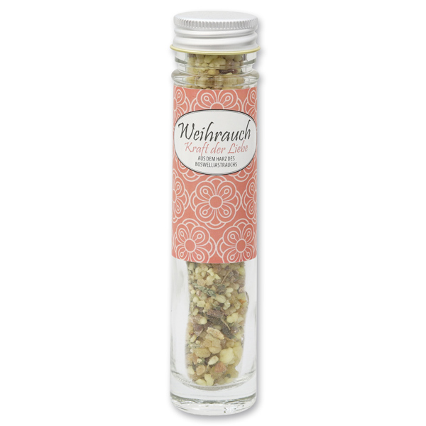 Incense mix 35g in a high glass jar, "Kraft der Liebe" 