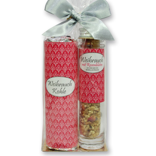 Incense set in a cellophane bag, Incense mix with rose petals 