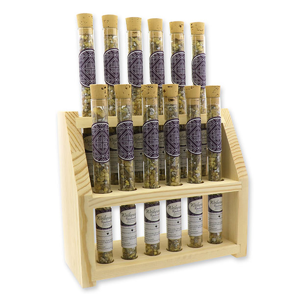 Wooden stand filled with incense mix 18g in a vial, "Rauhnacht" 