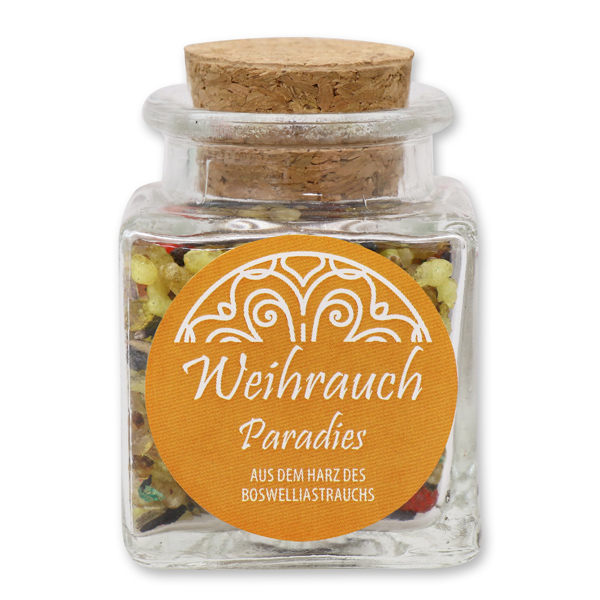 Incense mix 28g in a square glass jar with a plug cork, "Paradies" 