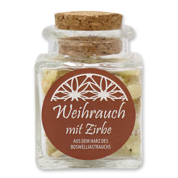 Incense mix 25g in a square glass jar with a plug cork, Incense with swiss pine 