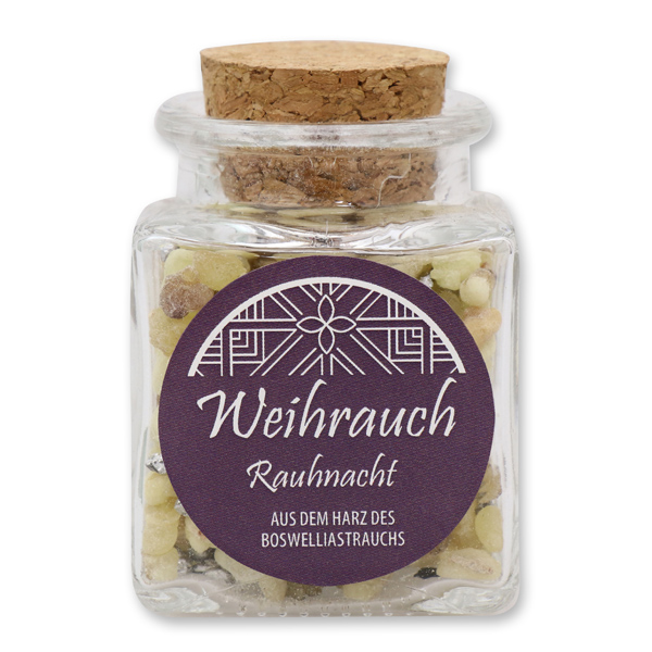 Incense mix 28g in a square glass jar with a plug cork, "Rauhnacht" 