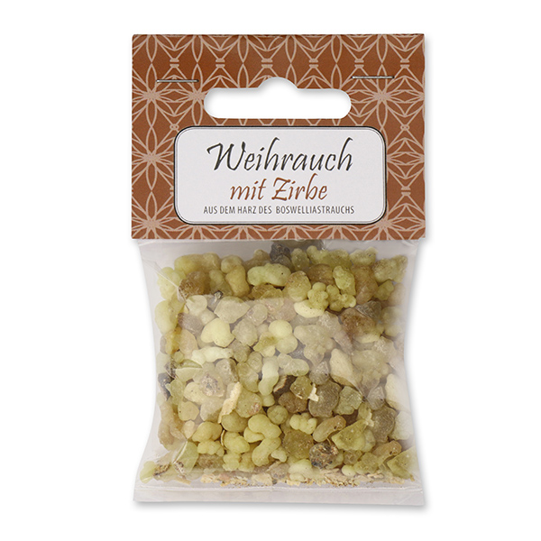 Weihrauchmischung 25g im Cello mit Kärtchen, Weihrauch mit Zirbe 