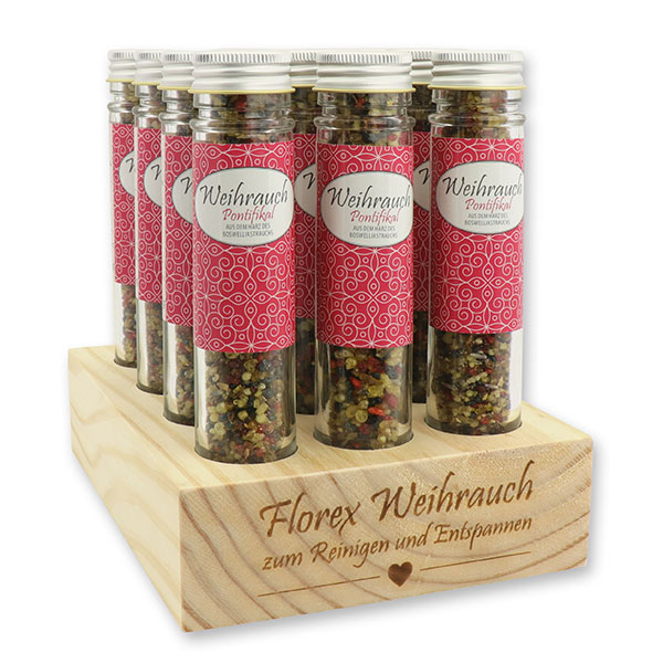 Wooden stand filled with Incense mix 35g in a high glass jar, "Pontifikal" 