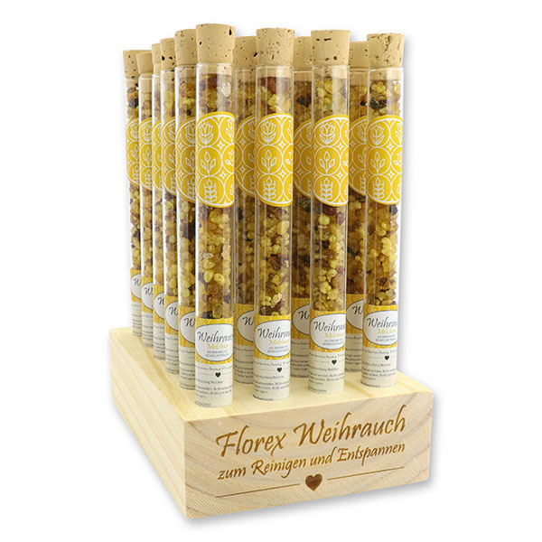 Wooden stand filled with incense mix 18g in a vial, "Melchior" 