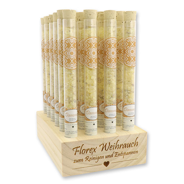 Wooden stand filled with incense 18g in a vial, "Dammar" 
