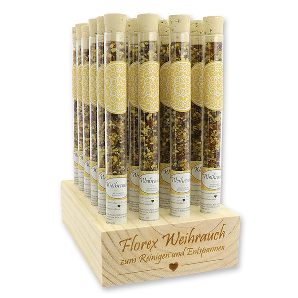 Wooden stand filled with incense mix 18g in a vial, "Gloria" 