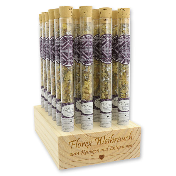 Wooden stand filled with incense mix 18g in a vial, "Rauhnacht" 