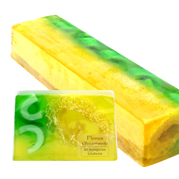 Handmade glycerin-soap with loofah 90g in cello, grapefruit 