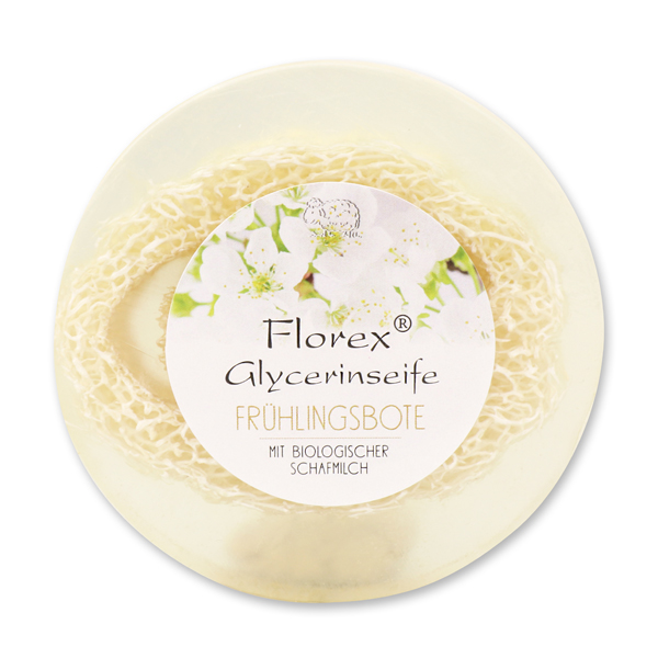 Handmade glycerin-soap with loofah 100g in cello, spring 
