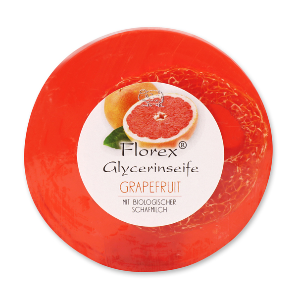 Handgemachte Glyzerin-Seife mit Luffa 100g in Folie mit Aufkleber, Grapefruit 